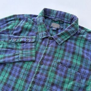 Pendleton Mens Blue Green Plaid Cotton Flannel Button Down Shirt Small